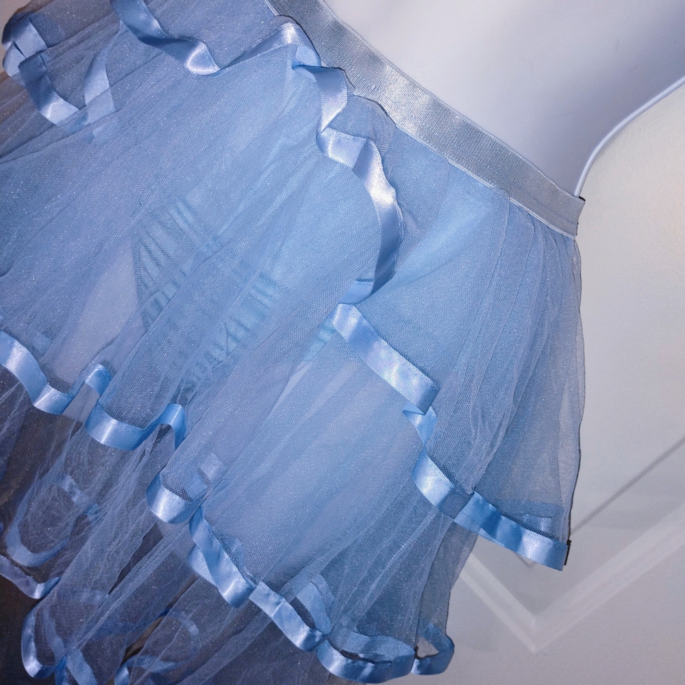 Sugar Thrillz Baby Blue Ruffle Satin Trim Tiered Sheer Skirt - Picture 2 of 4